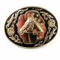 Vintage Western Cowboy Gold Tone Black Horse Head Belt Buckle 122016