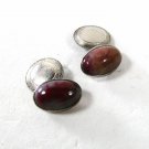Vintage Sterling Silver & Pinkish Agate Cufflinks Unbranded 51916