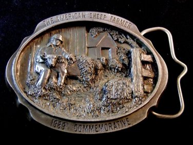 Vintage American Sheep Farmer 1989 Commemorative Belt Buckle by Bryant