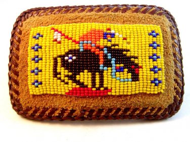 Vintage Native American End of The Trail Leather Beaded Belt Buckle