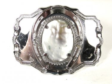 Vintage Silver Tone Western Abalone / Mother Pearl Belt Buckle 72816