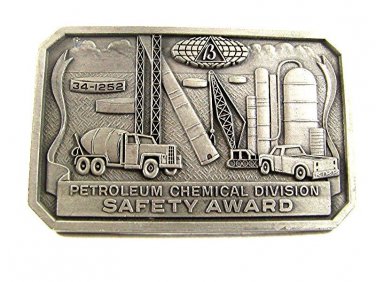 Vintage Petroleum Chemical Division Safety Award Pewter Belt Buckle 112717