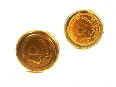 1901 & 1905 Indian Head Pennys Gold Layered Cufflinks Unbranded 10415
