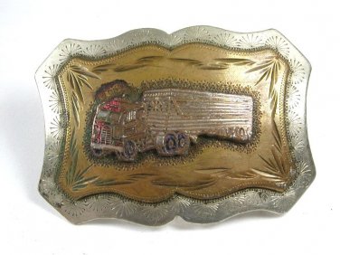 1940's - 50's Silver Tone Copper Truck Belt Buckle Unbranded 11715