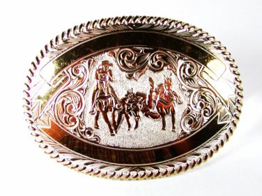 Western Cowboy Trail Ride Silvertone  Belt Buckle By CRUMRINE 42516