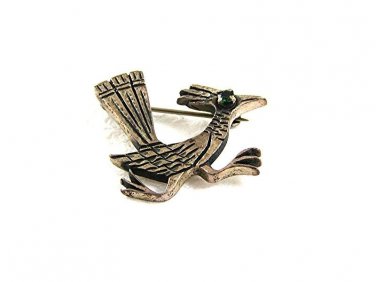 1940's - 60's Sterling Silver Green Road Runner Bird Brooch By JAMES AVERY 72017
