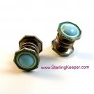 Victorian Baer & Wilde Silver Tone & Blue Green Enamel Kum A Part Cufflinks