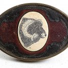 Vintage Scrimshaw Big Horn Sheep Brass Leather Belt Buckle By BTS USA 9617