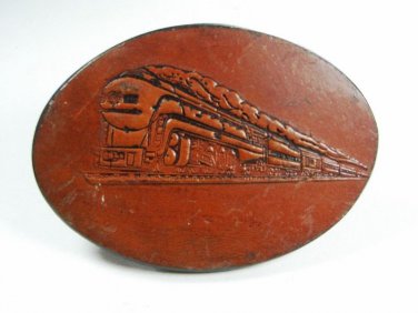 Very Vintage Leather Steam Locomotive Train Belt Buckle by LEX 101615
