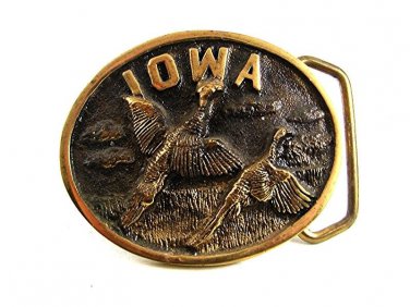 1981 IOWA Ducks In Flight Brass Belt Buckle By HERITAGE MINT 9617