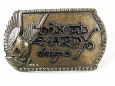 Don Ed Hardy Designs Skull w/ Wings Brassy Tone Belt Buckle 72016