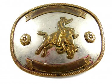 Western Cowboy Rodeo Bull Rider Nickel Silver Belt Buckle Unmarked 111014