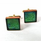 Vintage Goldtone Copper Blue Green Glass Cufflinks 81316