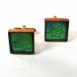 Vintage Goldtone Copper Blue Green Glass Cufflinks 81316