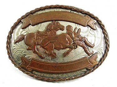 Vintage 1950's - 60's Western Cowboy Rodeo Bull Roping Belt Buckle 103017