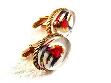 Vintage 1950's Goldtone Lucite Mallard Duck Cufflinks 8417