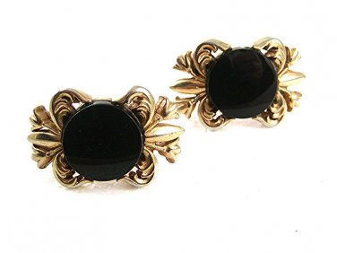 Vintage Goldtone & Black Cufflinks By SWANK 73017
