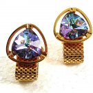 Fabulous 1970's Goldtone & Blue Wrap Around Cufflinks 8917