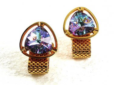 Fabulous 1970's Goldtone & Blue Wrap Around Cufflinks 8917