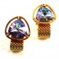 Fabulous 1970's Goldtone & Blue Wrap Around Cufflinks 8917