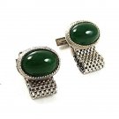 1970's Silver Tone & Green Wrap Around Cufflinks 2117