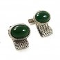 1970's Silver Tone & Green Wrap Around Cufflinks 2117