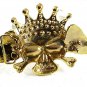 Vintage HUGE Skull Wings Gold Tone Black Rhinestones Crown Belt Buckle 12417