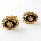 Vintage Goldtone, Black, Rose, Rhinestones Cufflinks 6217