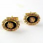 Vintage Goldtone, Black, Rose, Rhinestones Cufflinks 6217