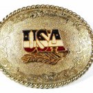 1978 Gold Tone Red White Blue USA Belt Buckle By RAINTREE 51116