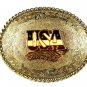 1978 Gold Tone Red White Blue USA Belt Buckle By RAINTREE 51116