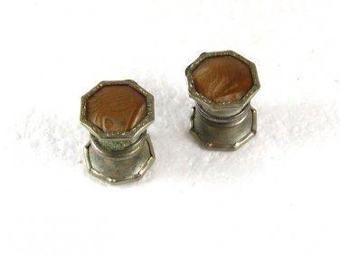 Edwardian / Deco Snap Link Silvertone & Brown Cufflinks Unbranded 31216