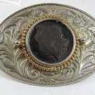 Vintage 1921 Coin Silver Lady Liberty Cut Out Belt Buckle 103017