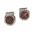 Vintage Silvertone Red Enameled Sterling Silver Cufflinks by HD in Circle 101515