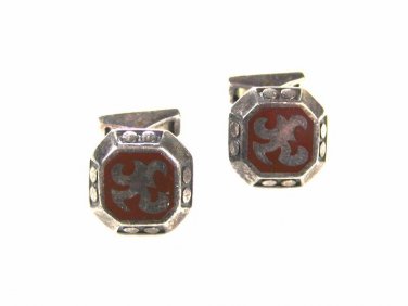 Vintage Silvertone Red Enameled Sterling Silver Cufflinks by HD in Circle 101515