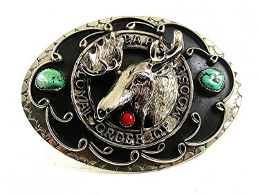 Vintage PAP Loyal Order of Moose Silvertone Turquoise Belt Buckle 101117