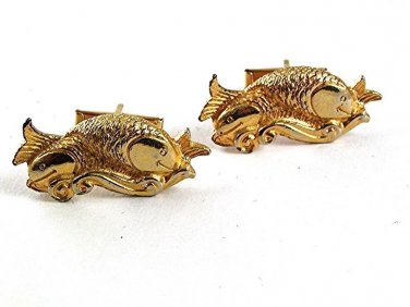 Vintage 1960's Goldtone Zodiac Pisces Fish Cufflinks By VinCi Roma 91417