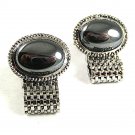 Vintage 1970's Silvertone & Hematite Gray Wrap Around Cufflnks 92117