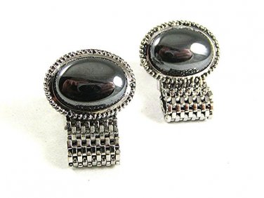 Vintage 1970's Silvertone & Hematite Gray Wrap Around Cufflnks 92117