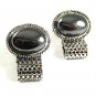Vintage 1970's Silvertone & Hematite Gray Wrap Around Cufflnks 92117