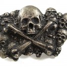Vintage Silvertone Skull & Crossbones & Lots of Skulls Belt Buckle 12317