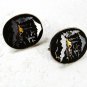 Signed Mt. Fuji Damascene Black Goldtone Clip On Earrings Unbranded 32816
