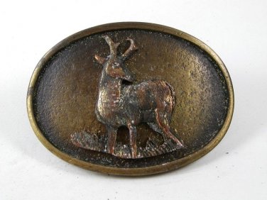 1960's - 70's Buck Deer Brass Belt Buckle Made In USA 11116