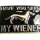 Have You Seen My Wiener Silvertone & Black Belt Buckle Mint In Plastic 10617