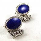 1970's Silver Tone & Blue Wrap Around Cufflinks 92916