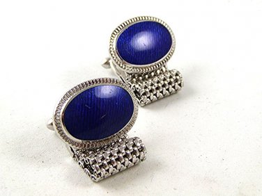 1970's Silver Tone & Blue Wrap Around Cufflinks 92916