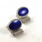 1970's Silver Tone & Blue Wrap Around Cufflinks 92916