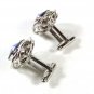 1970's Silver Tone & Blue Sparkly Rhinestone Cufflinks By DANTE 51616