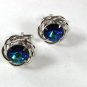1970's Silver Tone & Blue Sparkly Rhinestone Cufflinks By DANTE 51616