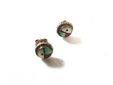 Native American Sterling Silver Turquoise ETC Pierced Earrings Unbranded 53016f